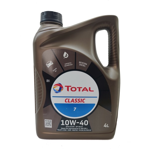 TOTAL Olio Motore Lubrificante Auto Classic 7 10W-40 Tanica da 4 Litri